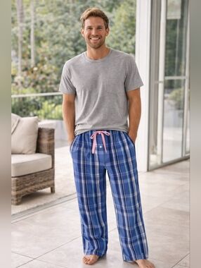 Polo Ralph Lauren Sleepwear Pants Men’s Medium Blue Plaid NWT Cotton Lounge Paja